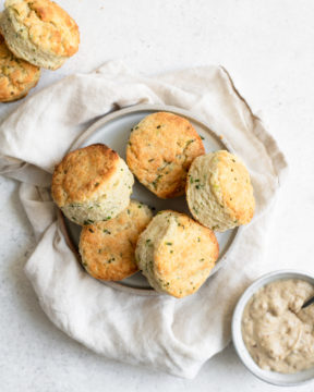 Sour Cream and Chive Biscuits with Vegan White Pepper Sausage Gravy Vegan Recipe