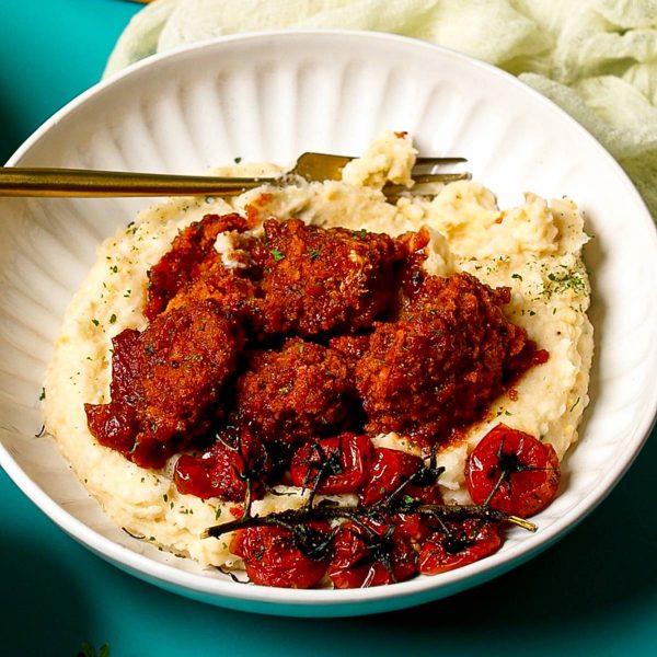 BBQ Cauliflower Wings Mashed Potato Bowl Vegan Recipe