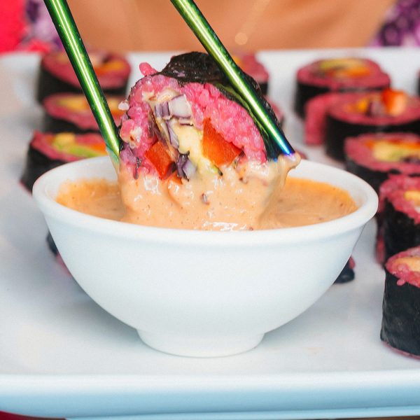 Rainbow Sushi Rolls with Spicy Dipping Sauce Vegan Recipe
