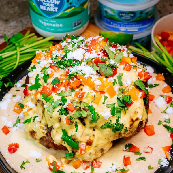 Whole Roasted Cauliflower with Creamy Salsa Dip Vegan Recipe