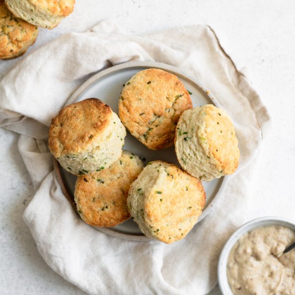 Sour Cream and Chive Biscuits with Vegan White Pepper Sausage Gravy Vegan Recipe